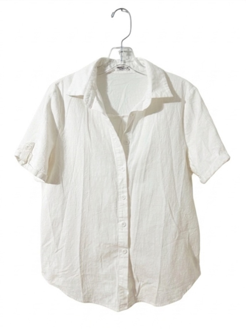 HOTOUCH White 100% Cotton Short Sleeve Button Down Shirt Women’s Size M Collared